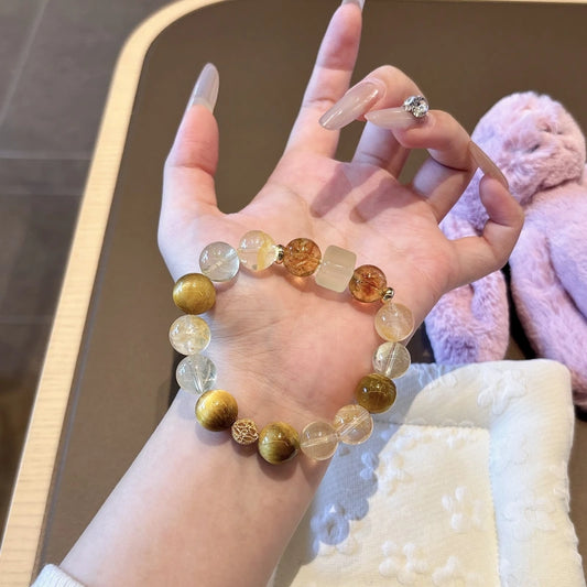 Multi-Gemstone Crystal Bracelet - Yellow Tower & Tiger Eye Beads