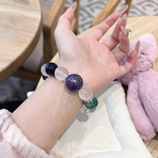 Amethyst & Clear Quartz Bracelet - Natural Crystal Beaded Jewelry