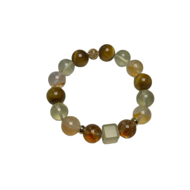 Multi-Gemstone Crystal Bracelet - Yellow Tower & Tiger Eye Beads