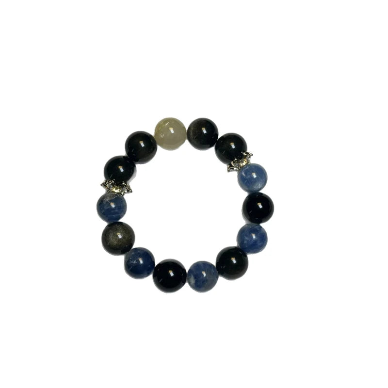 Five Elements Crystal Bracelet - Obsidian & Aquamarine Energy Beads