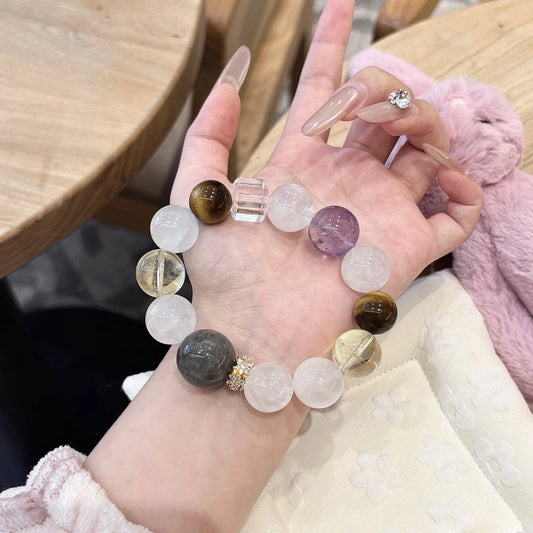 Unique Crystal Bracelet - Phantom Quartz, Tiger Eye & Citrine