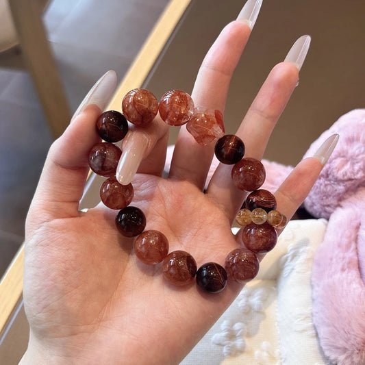 Red Phantom Quartz Bracelet - Agate & Crystal Beaded Jewelry