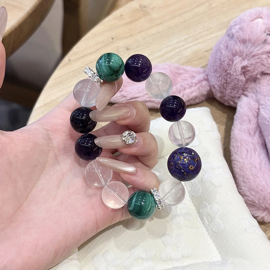 Amethyst & Clear Quartz Bracelet - Natural Crystal Beaded Jewelry