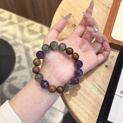 Amethyst & Wood Grain Jasper Bracelet - Natural Crystal Jewelry