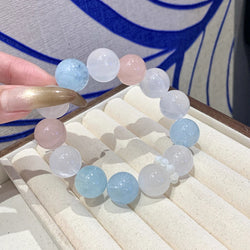 Aquamarine & Rose Quartz Crystal Bracelet - Multi-Gemstone Beads