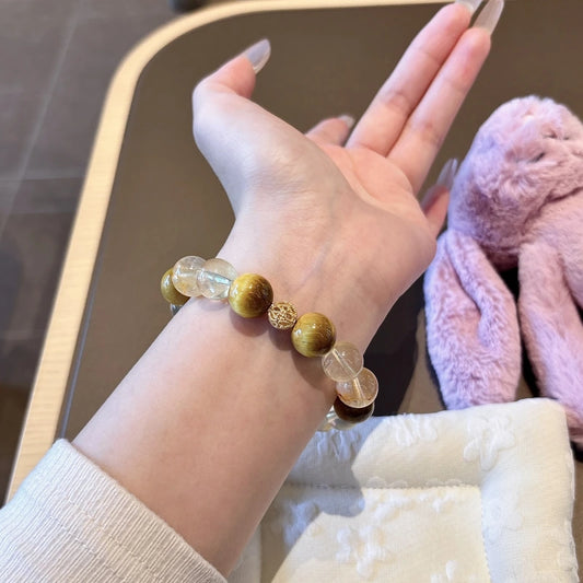 Multi-Gemstone Crystal Bracelet - Yellow Tower & Tiger Eye Beads