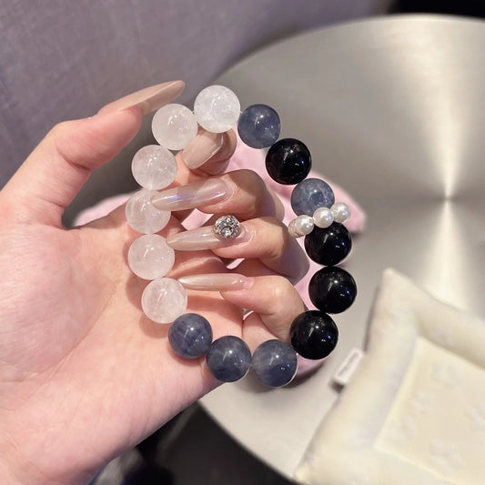 White Phantom & Kyanite Crystal Bracelet - Unique Gemstone Design