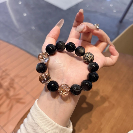 Gold Foil Crystal Bracelet - Black Obsidian & Multi-Gemstone Beads