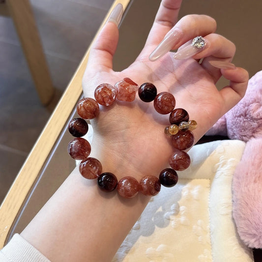 Red Phantom Quartz Bracelet - Agate & Crystal Beaded Jewelry