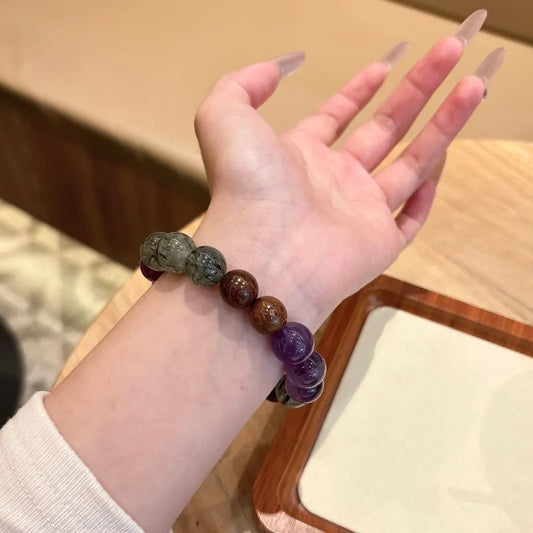 Amethyst & Wood Grain Jasper Bracelet - Natural Crystal Jewelry