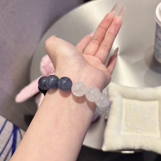 White Phantom & Kyanite Crystal Bracelet - Unique Gemstone Design