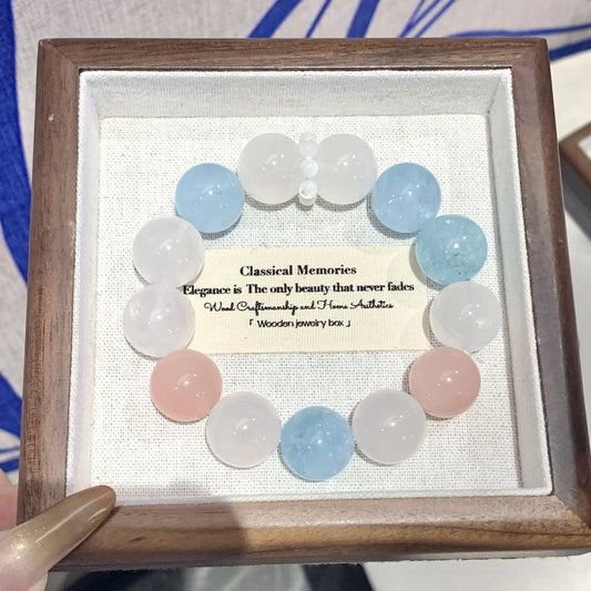 Aquamarine & Rose Quartz Crystal Bracelet - Multi-Gemstone Beads