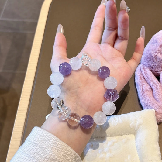 Amethyst & White Phantom Quartz Bracelet - Crystal Chain